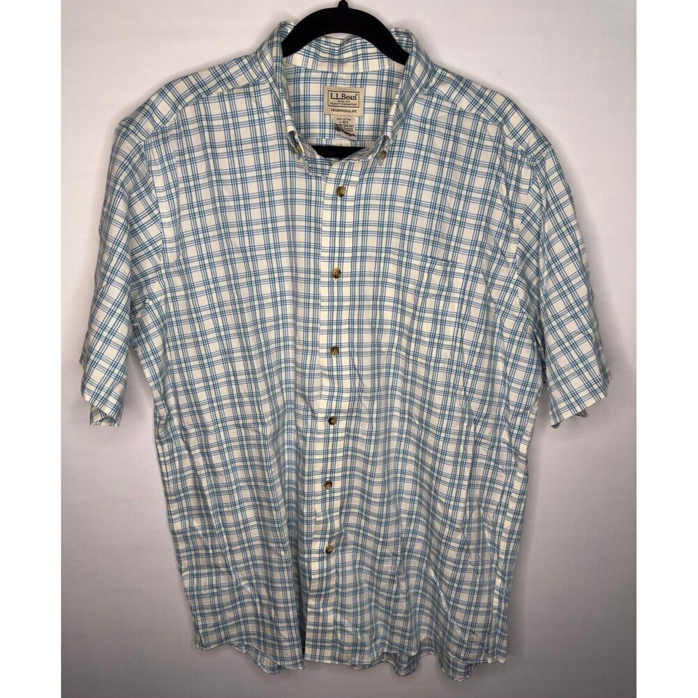 L.L. Bean Traditional Fit Button Down Shirt Green Blue Plaid Men’s‎ Size Large R